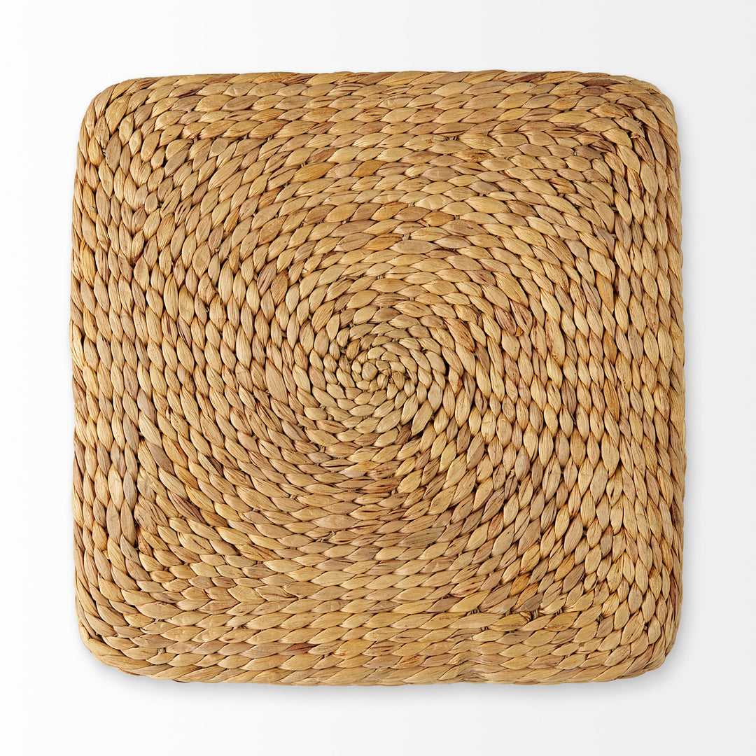 Maya Light Brown W/Medium Brown Stripes Seagrass Square Pouf Living Room Mercana