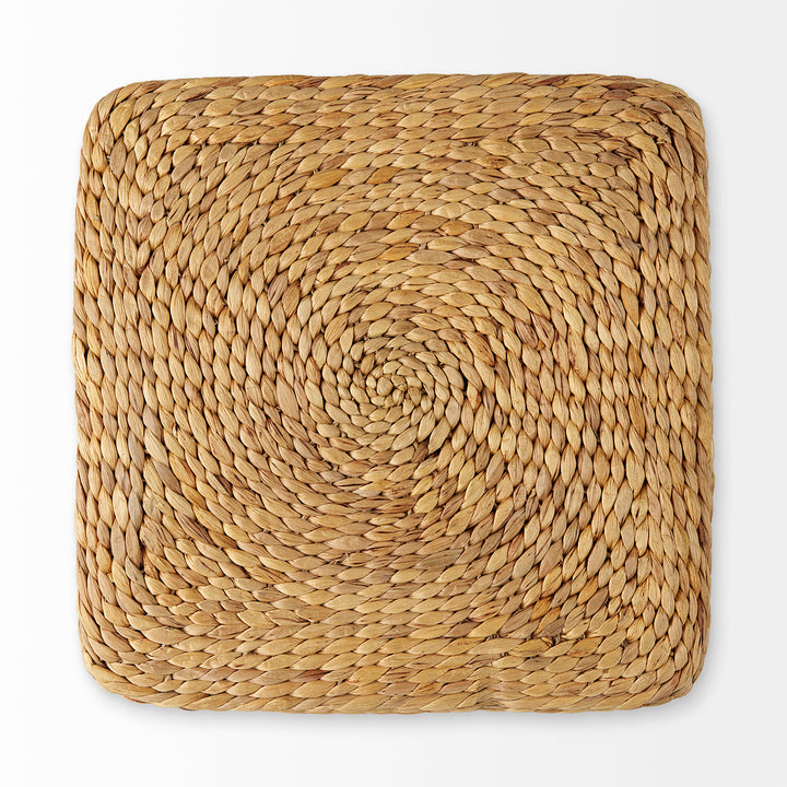 Maya Light Brown W/Medium Brown Stripes Seagrass Square Pouf Living Room Mercana