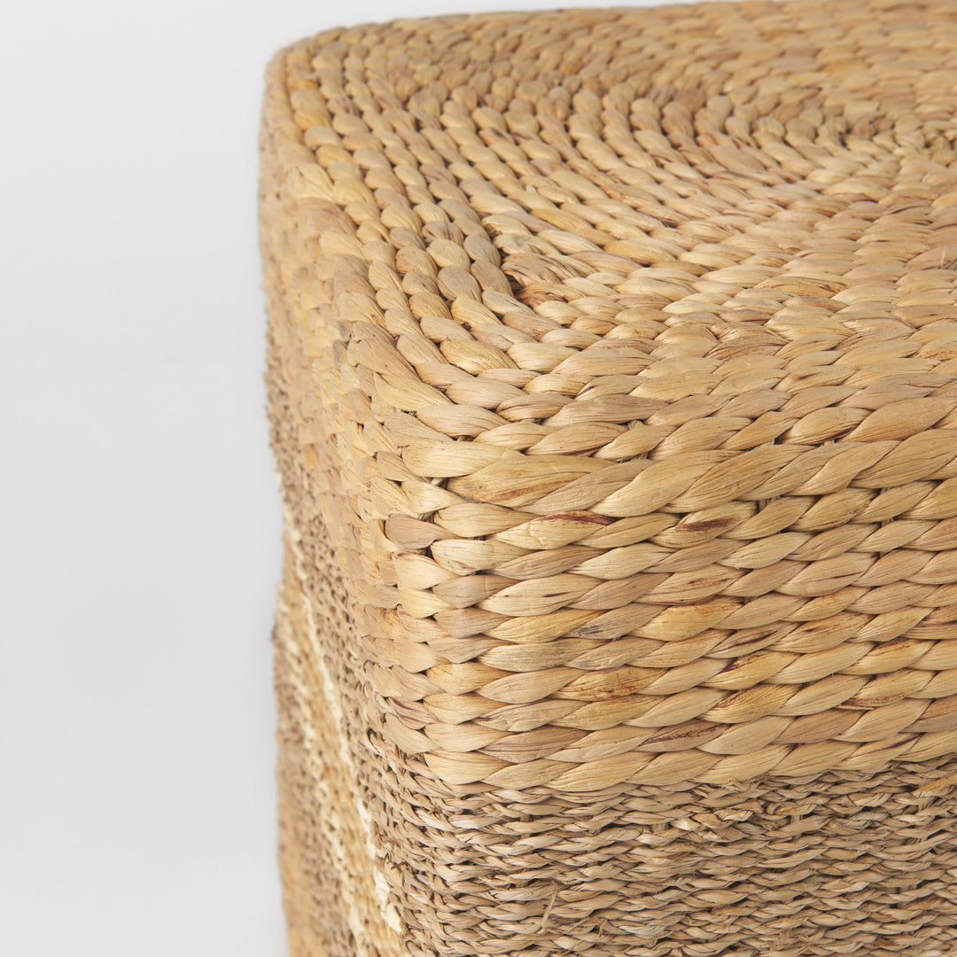Maya Light Brown W/Medium Brown Stripes Seagrass Square Pouf Living Room Mercana