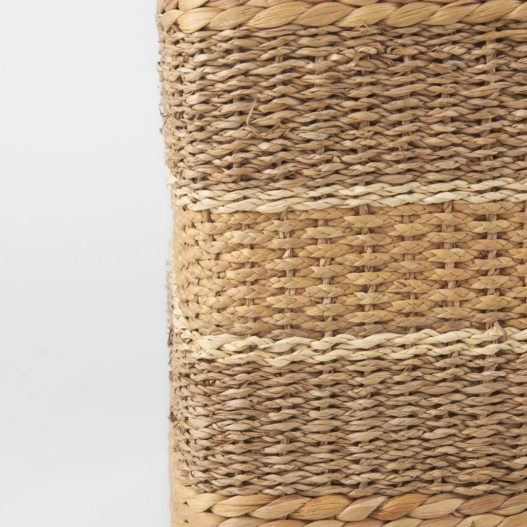 Maya Light Brown W/Medium Brown Stripes Seagrass Square Pouf Living Room Mercana