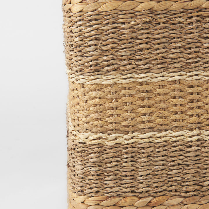 Maya Light Brown W/Medium Brown Stripes Seagrass Square Pouf Living Room Mercana