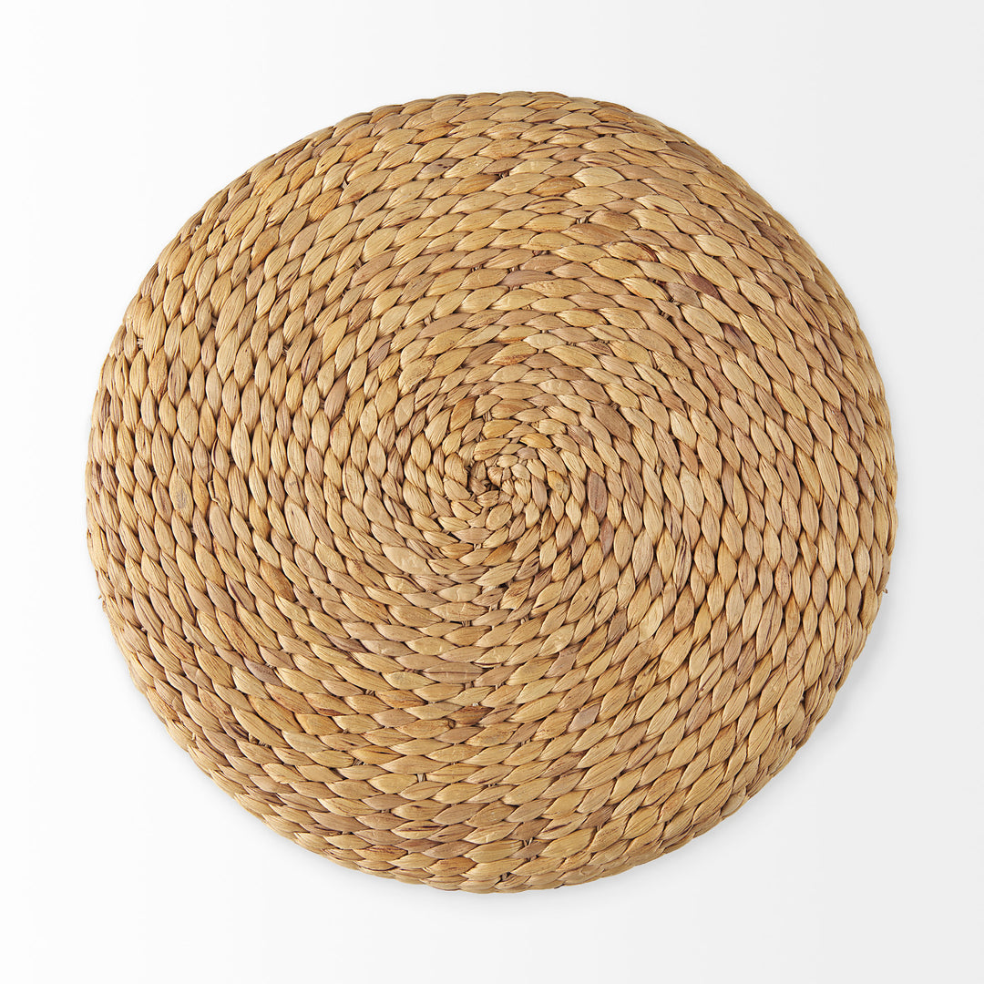 Maya Light Brown W/Medium Brown Stripes Seagrass Round Pouf Living Room Mercana