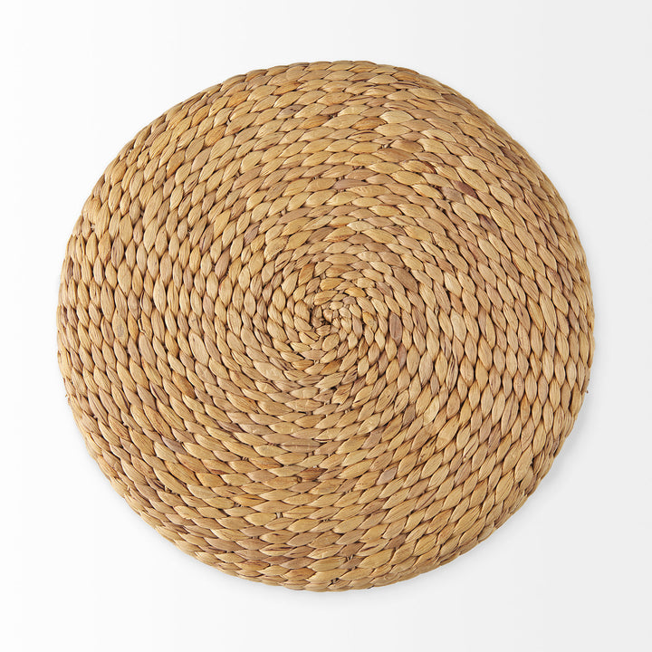 Maya Light Brown W/Medium Brown Stripes Seagrass Round Pouf Living Room Mercana