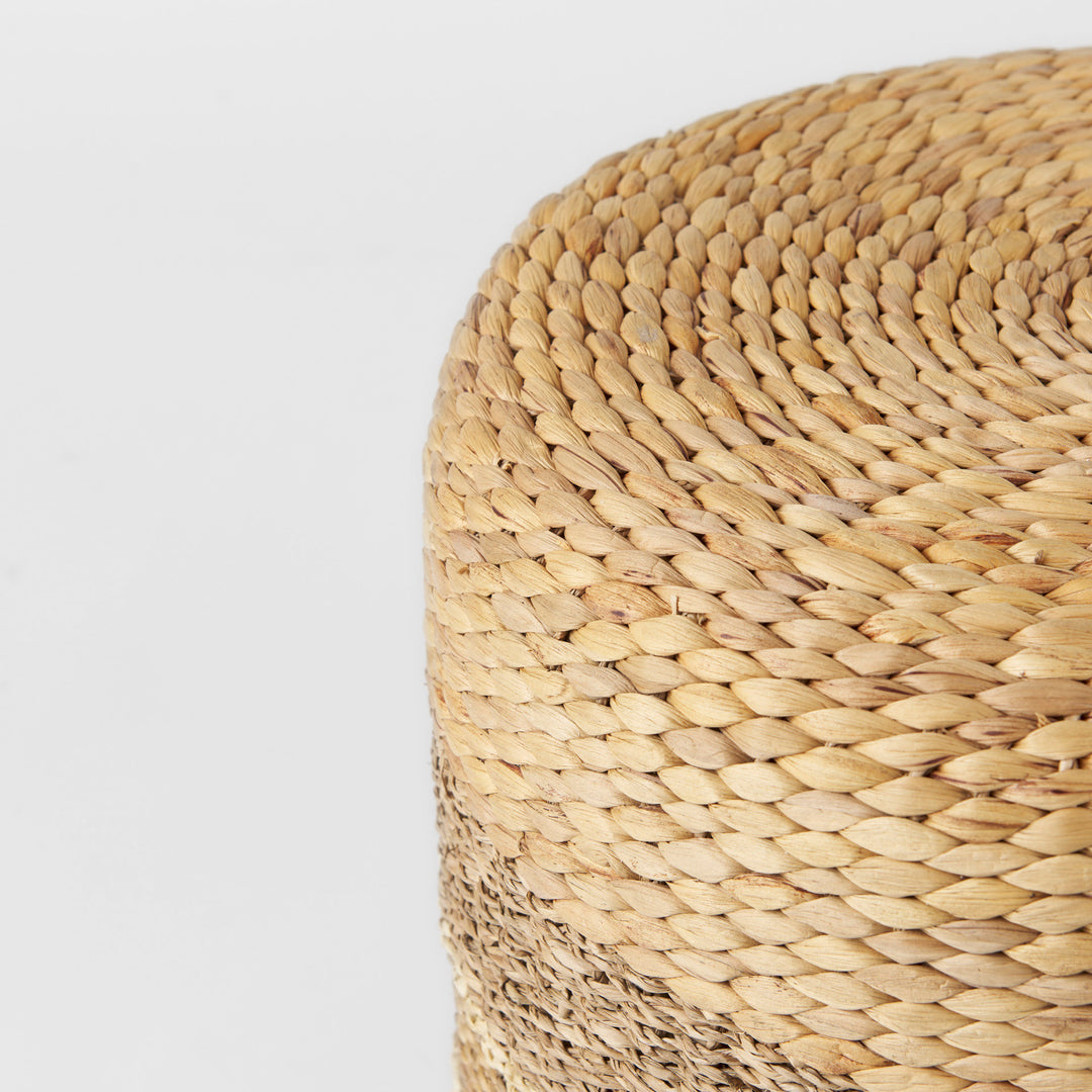 Maya Light Brown W/Medium Brown Stripes Seagrass Round Pouf Living Room Mercana