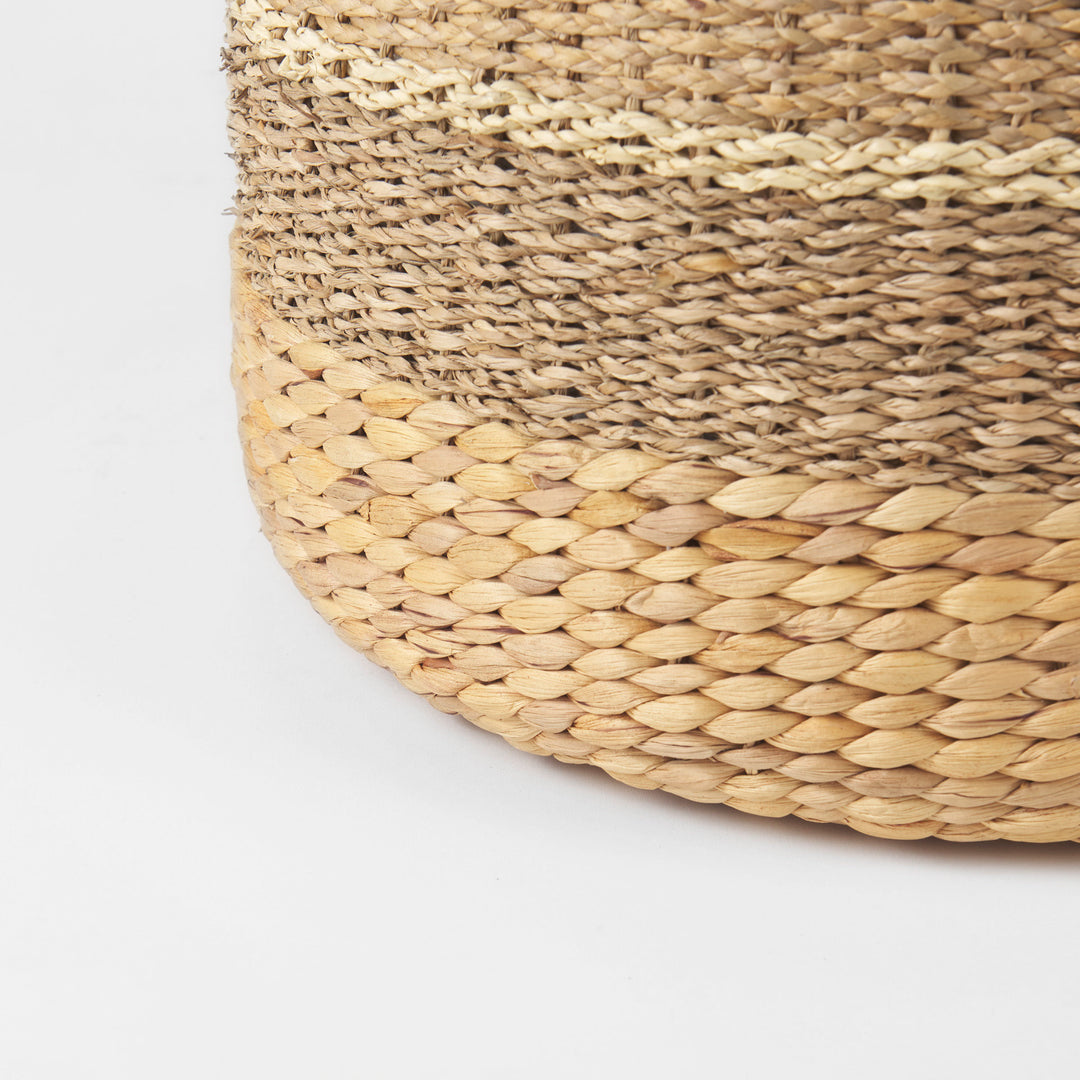Maya Light Brown W/Medium Brown Stripes Seagrass Round Pouf Living Room Mercana