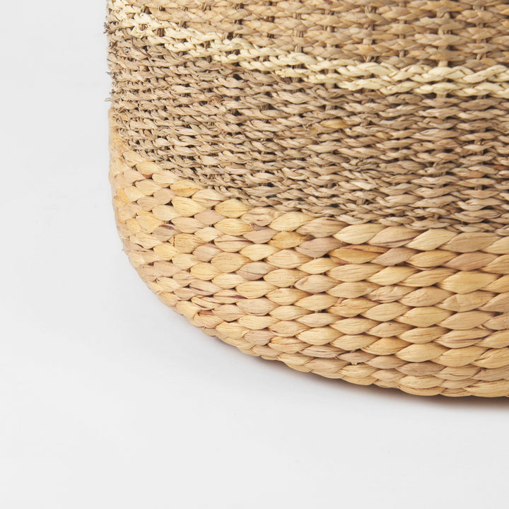 Maya Light Brown W/Medium Brown Stripes Seagrass Round Pouf Living Room Mercana