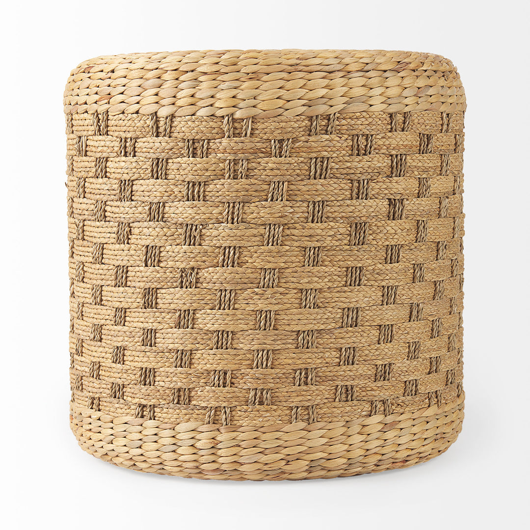 Michelle Light Brown Woven Seagrass Round Pouf Living Room Mercana