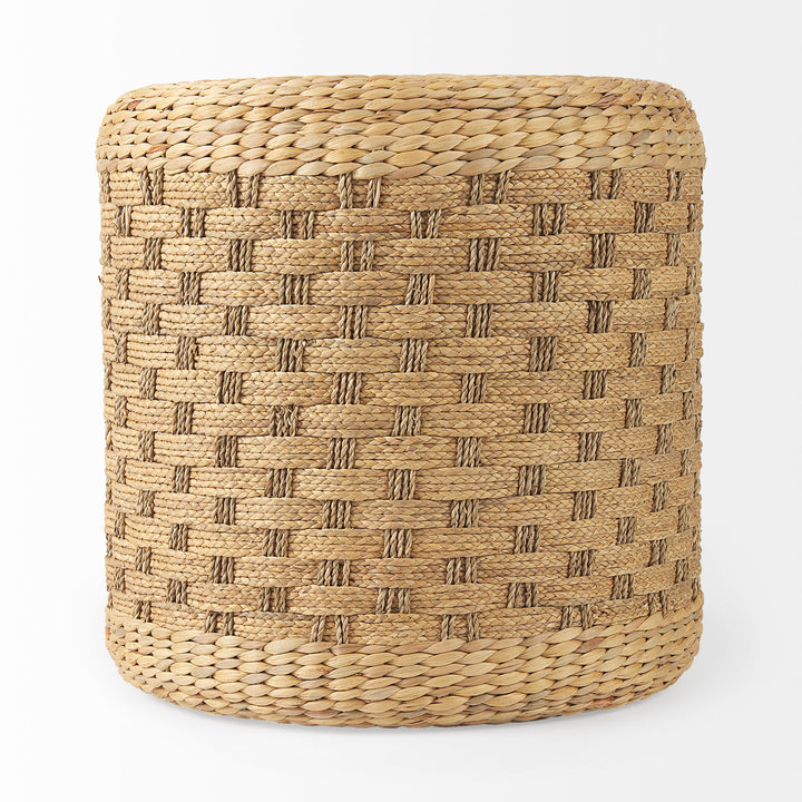 Michelle Light Brown Woven Seagrass Round Pouf Living Room Mercana