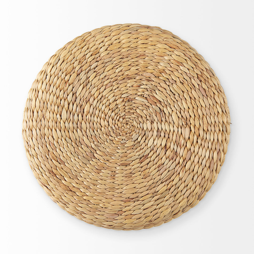 Michelle Light Brown Woven Seagrass Round Pouf Living Room Mercana