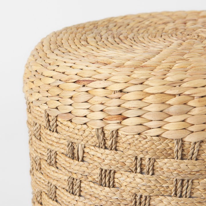 Michelle Light Brown Woven Seagrass Round Pouf Living Room Mercana