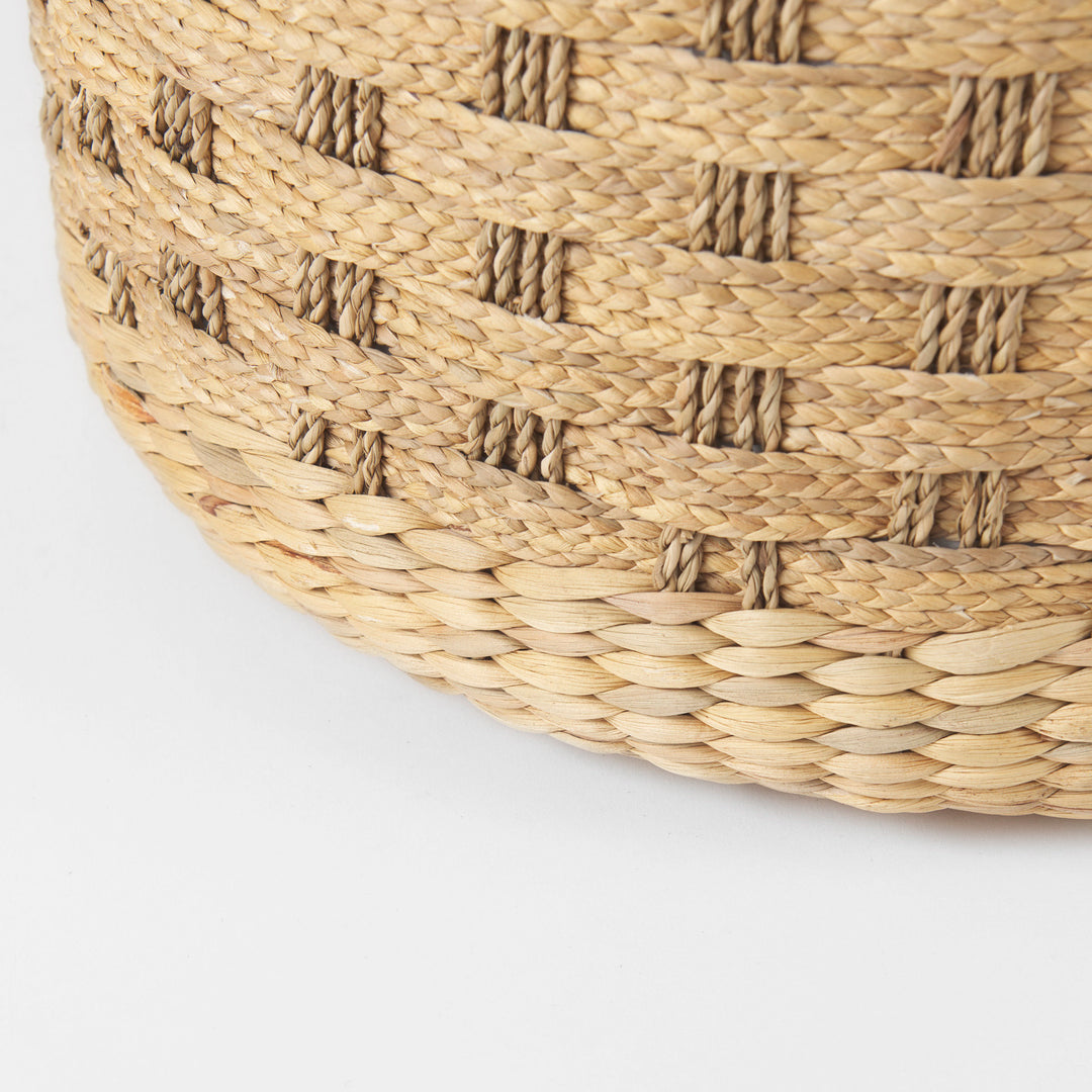 Michelle Light Brown Woven Seagrass Round Pouf Living Room Mercana