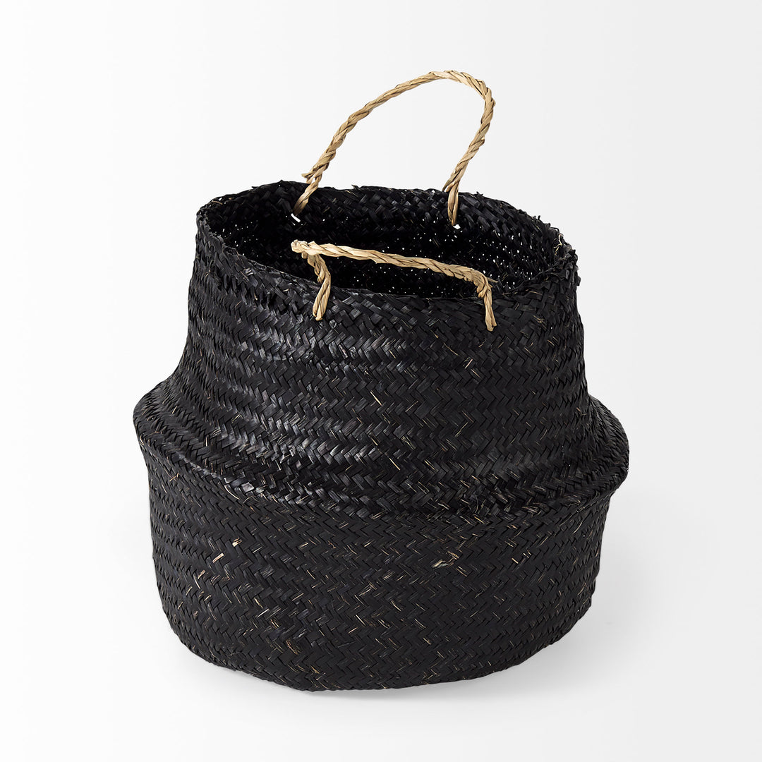 Ella (Set of 3) Black Seagrass Basket W/ Light Brown Handles Decor Mercana