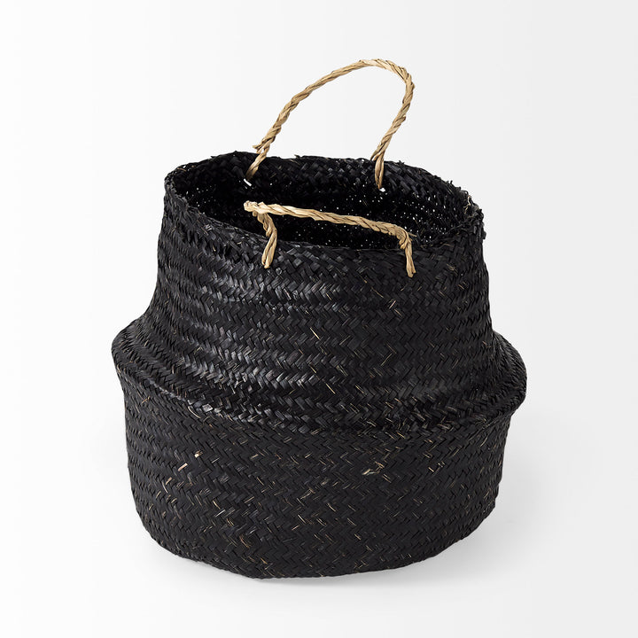 Ella (Set of 3) Black Seagrass Basket W/ Light Brown Handles Decor Mercana