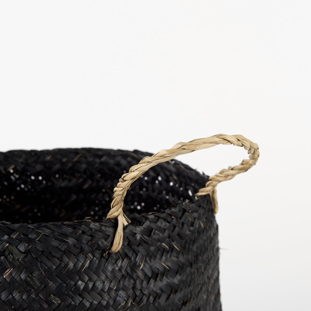 Ella (Set of 3) Black Seagrass Basket W/ Light Brown Handles Decor Mercana