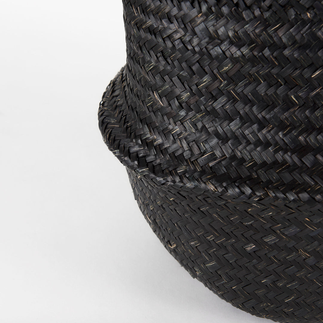 Ella (Set of 3) Black Seagrass Basket W/ Light Brown Handles Decor Mercana