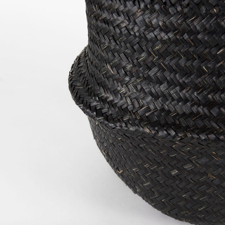 Ella (Set of 3) Black Seagrass Basket W/ Light Brown Handles Decor Mercana