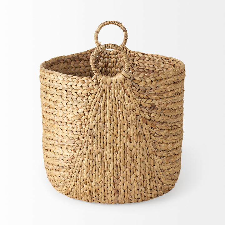 Sivan (Set of 3) Light Brown Water Hyacinth Round Basket W/ Handles Decor Mercana