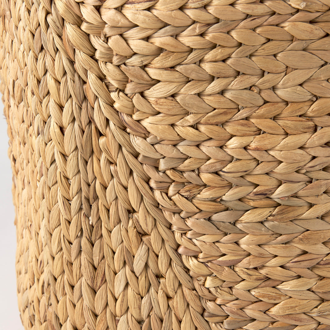 Sivan (Set of 3) Light Brown Water Hyacinth Round Basket W/ Handles Decor Mercana