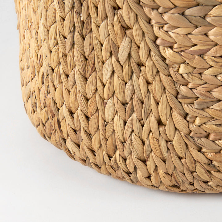 Sivan (Set of 3) Light Brown Water Hyacinth Round Basket W/ Handles Decor Mercana