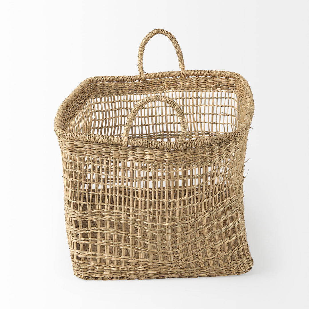 Bellisa (Set of 2) Medium Brown Seagrass Rectangular Basket W/ Handles Decor Mercana