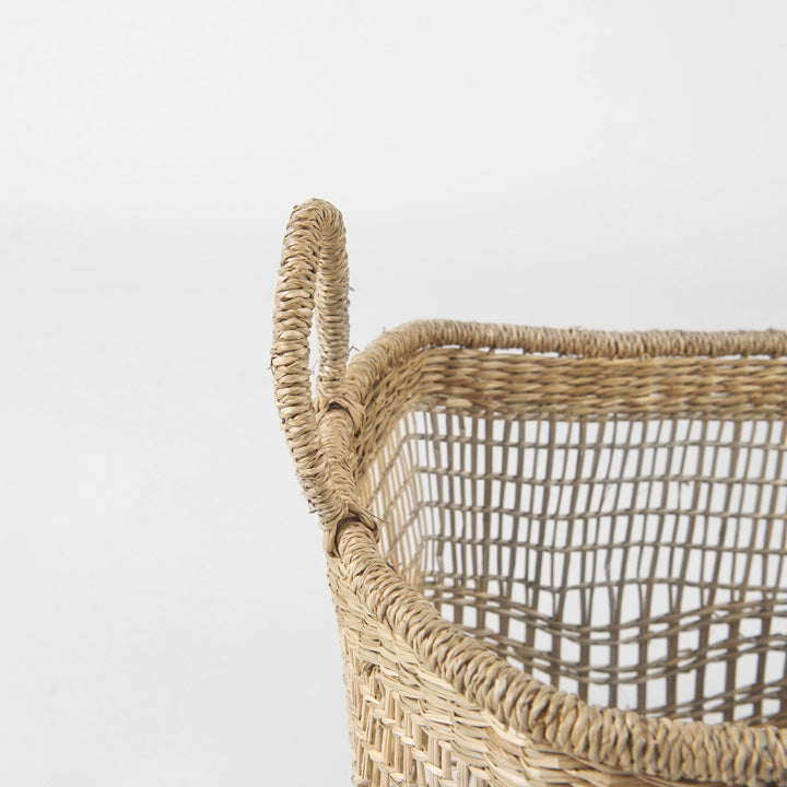 Bellisa (Set of 2) Medium Brown Seagrass Rectangular Basket W/ Handles Decor Mercana