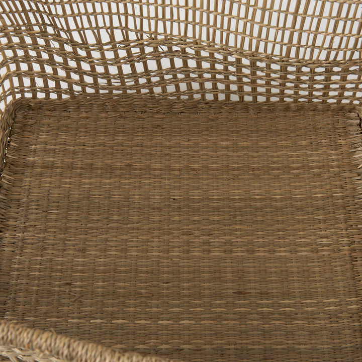 Bellisa (Set of 2) Medium Brown Seagrass Rectangular Basket W/ Handles Decor Mercana