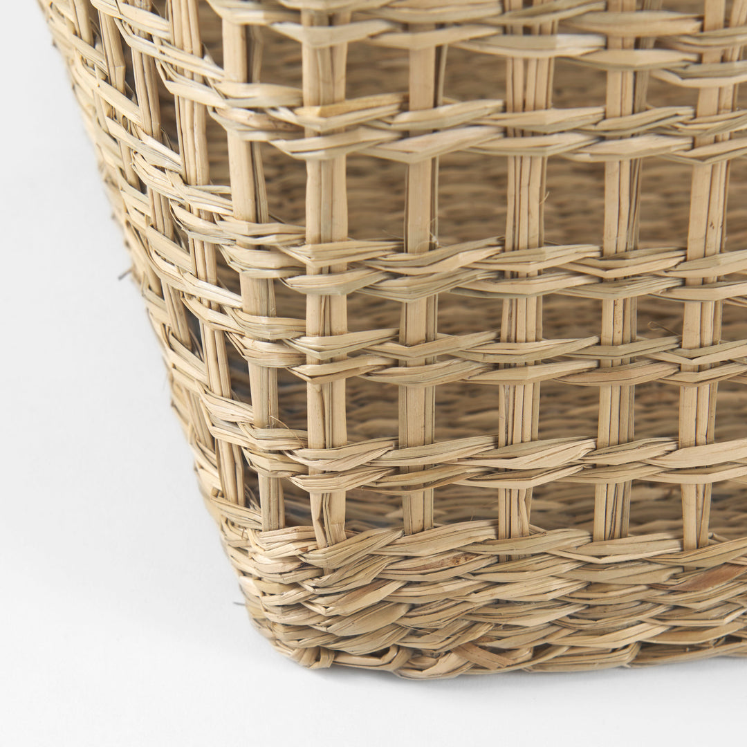 Bellisa (Set of 2) Medium Brown Seagrass Rectangular Basket W/ Handles Decor Mercana