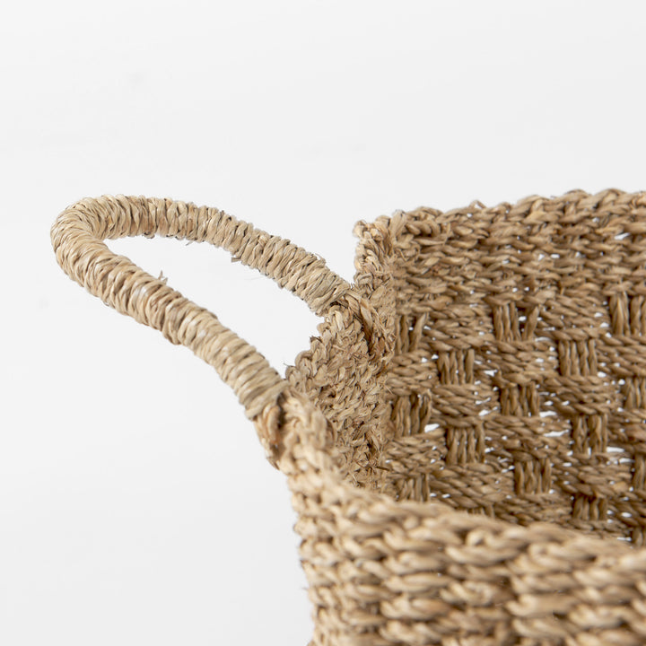 Emra (Set of 3) Light Brown Seagrass Rectangular Basket W/ Handles Decor Mercana