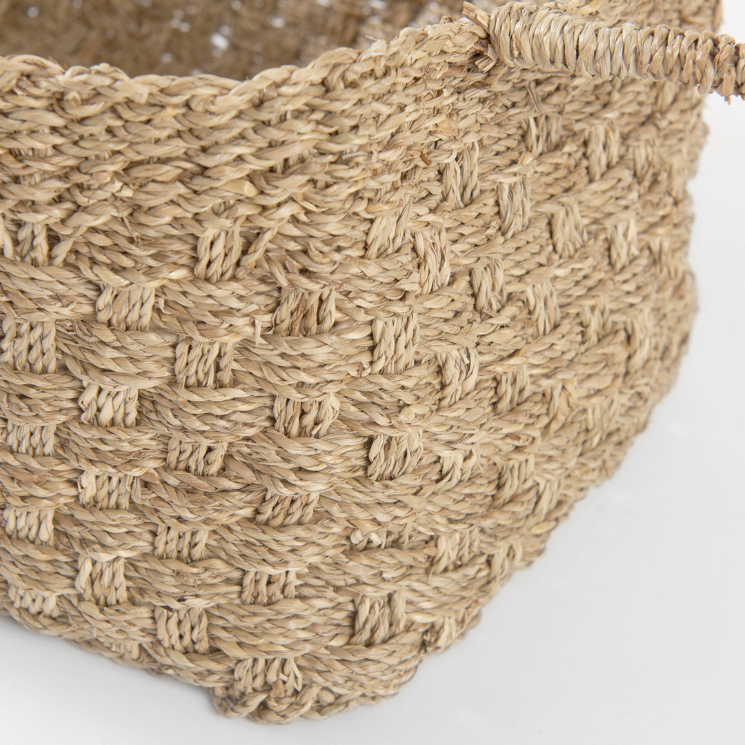 Emra (Set of 3) Light Brown Seagrass Rectangular Basket W/ Handles Decor Mercana
