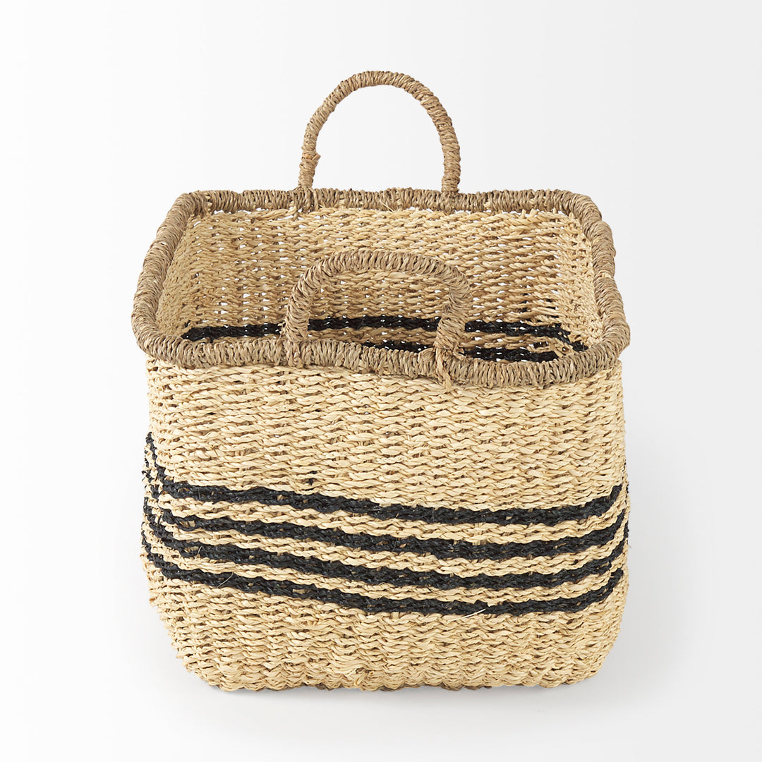 Emma (Set of 2) Light Brown Seagrass Rectangular Basket W/ Black Stripes Decor Mercana