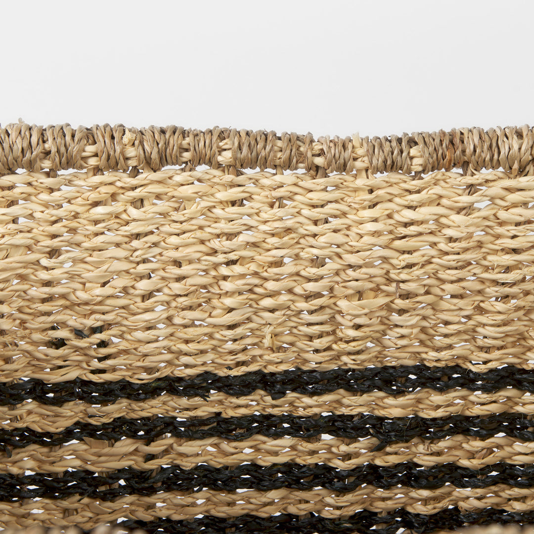 Emma (Set of 2) Light Brown Seagrass Rectangular Basket W/ Black Stripes Decor Mercana