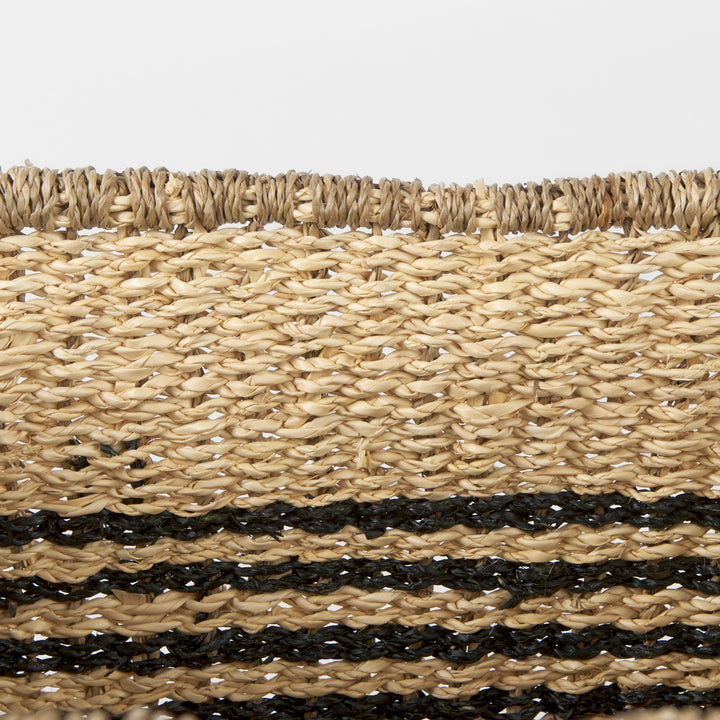Emma (Set of 2) Light Brown Seagrass Rectangular Basket W/ Black Stripes Decor Mercana