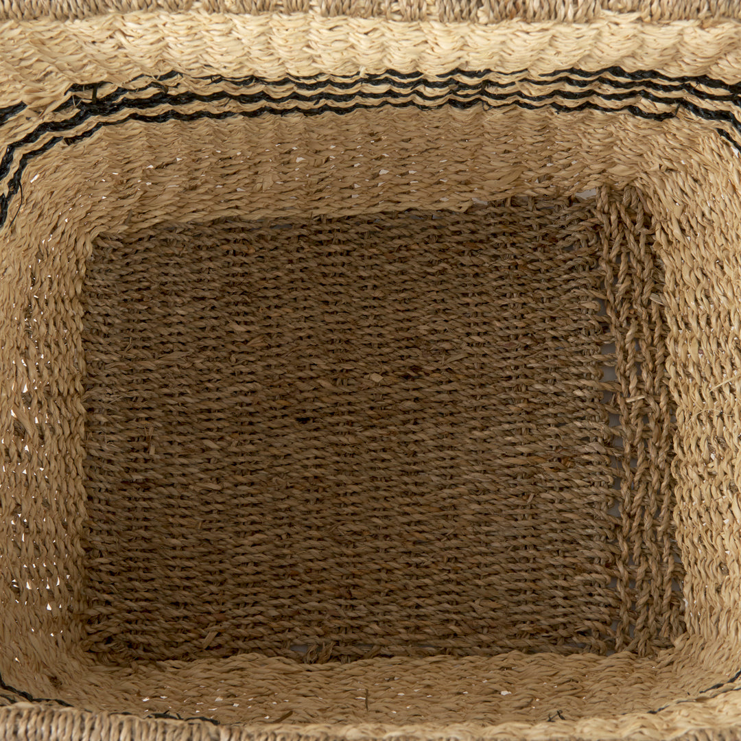 Emma (Set of 2) Light Brown Seagrass Rectangular Basket W/ Black Stripes Decor Mercana