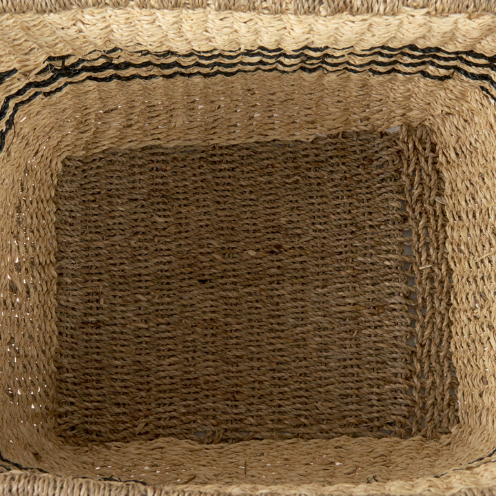 Emma (Set of 2) Light Brown Seagrass Rectangular Basket W/ Black Stripes Decor Mercana