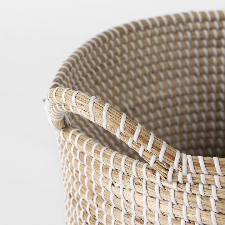 Maddie (Set of 3) Light Brown W/White Dipped Seagrass Round Basket W/ Handles Decor Mercana