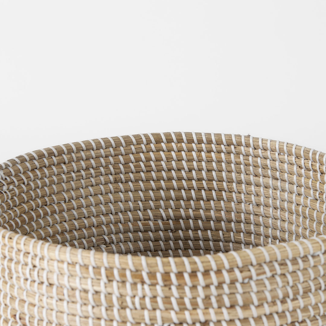 Maddie (Set of 3) Light Brown W/White Dipped Seagrass Round Basket W/ Handles Decor Mercana