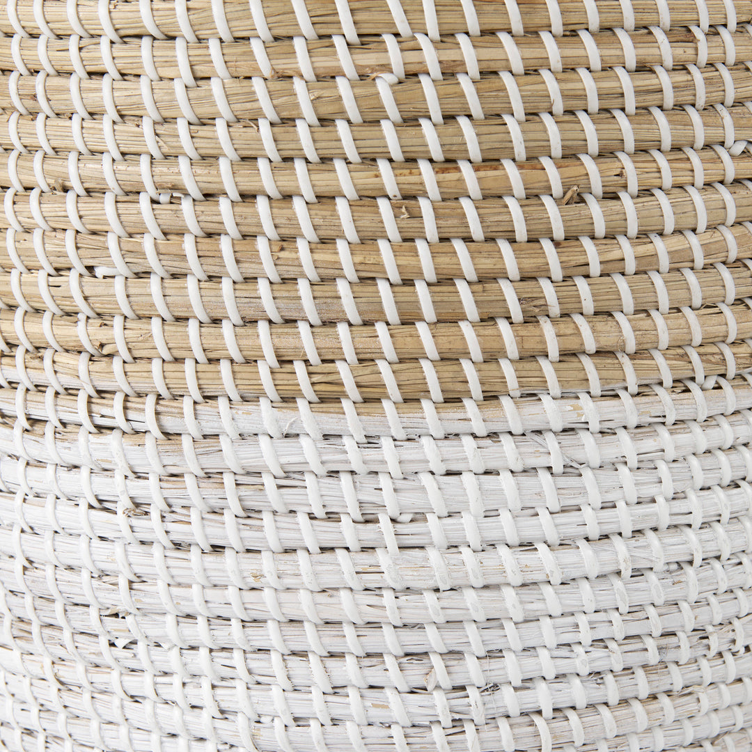 Maddie (Set of 3) Light Brown W/White Dipped Seagrass Round Basket W/ Handles Decor Mercana