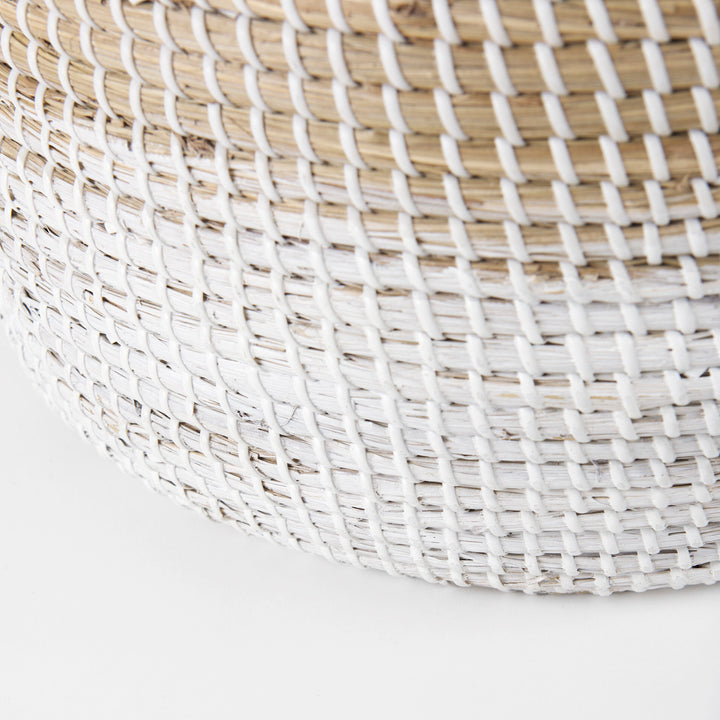 Maddie (Set of 3) Light Brown W/White Dipped Seagrass Round Basket W/ Handles Decor Mercana