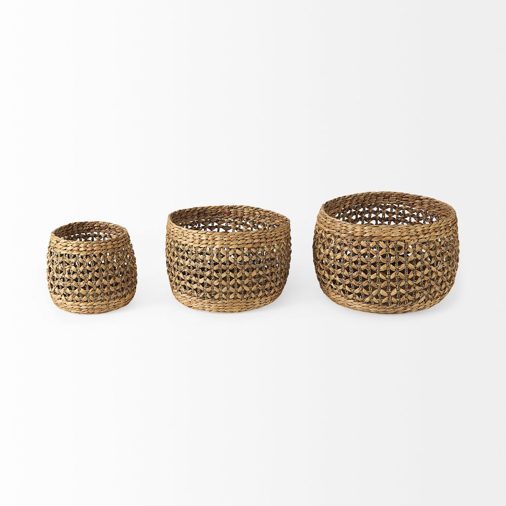 Dakota (Set of 3) Medium Brown Seagrass Round Basket Decor Mercana