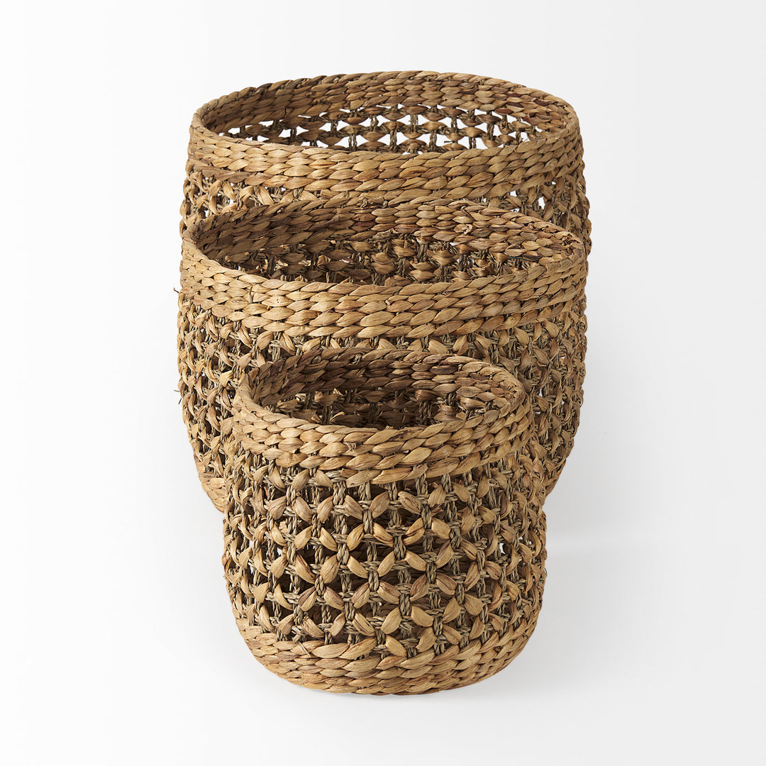 Dakota (Set of 3) Medium Brown Seagrass Round Basket Decor Mercana