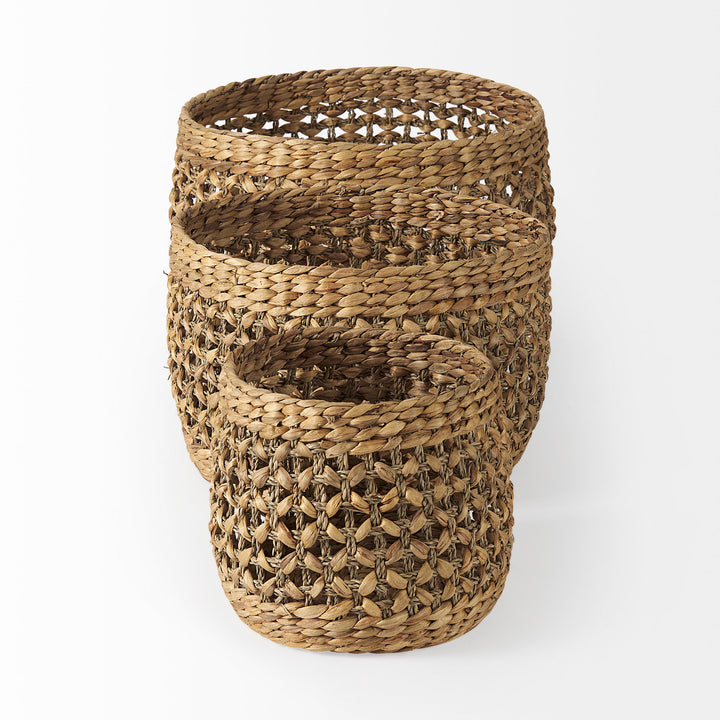 Dakota (Set of 3) Medium Brown Seagrass Round Basket Decor Mercana