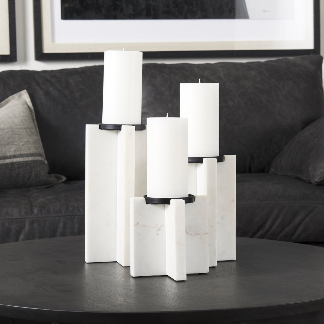 Sophia 5.5"L x 3.5"W x 10.5"H Marble Candle Holder Large Decor Mercana