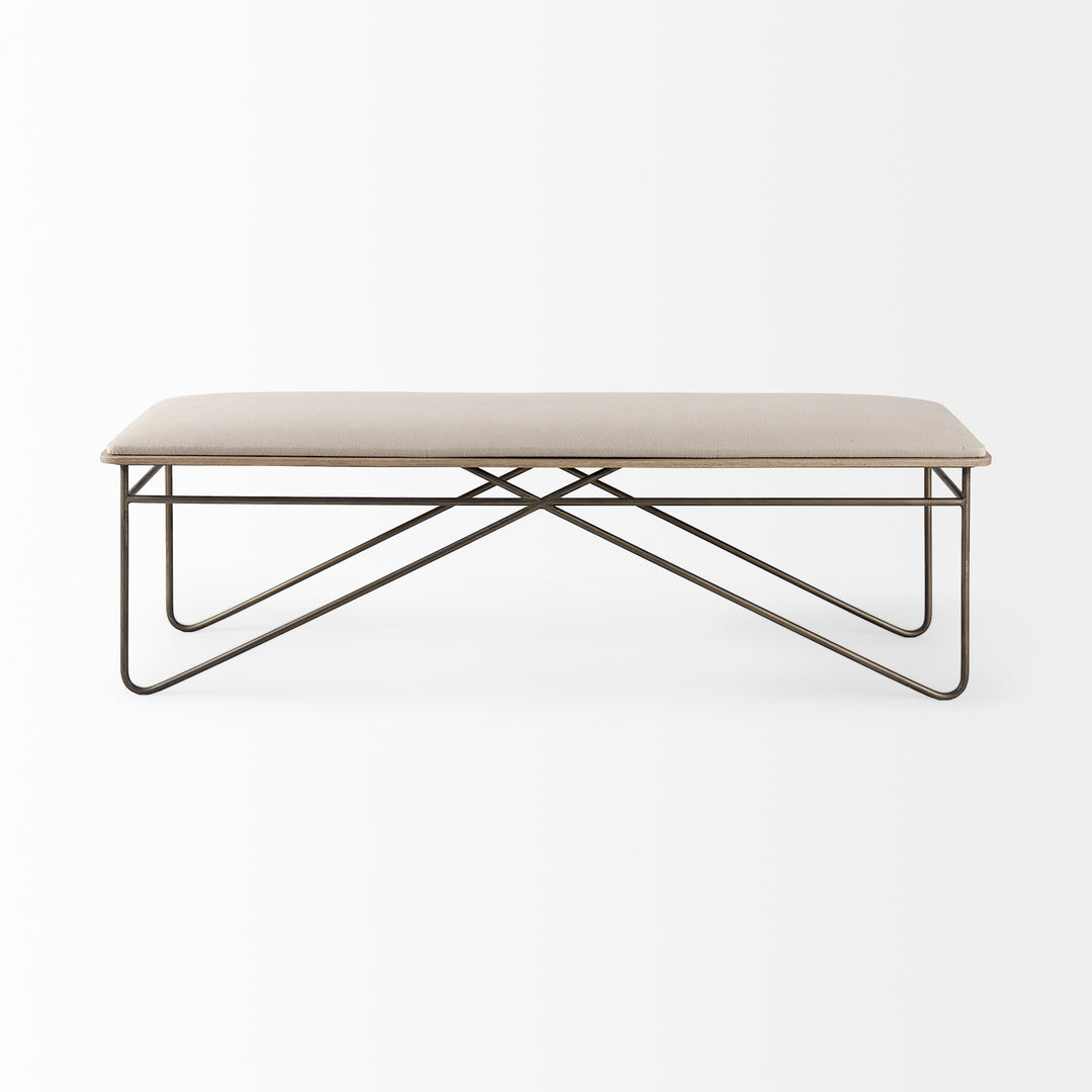 Camille Cream Fabric Seat W/ Metal Frame Bench Decor Mercana