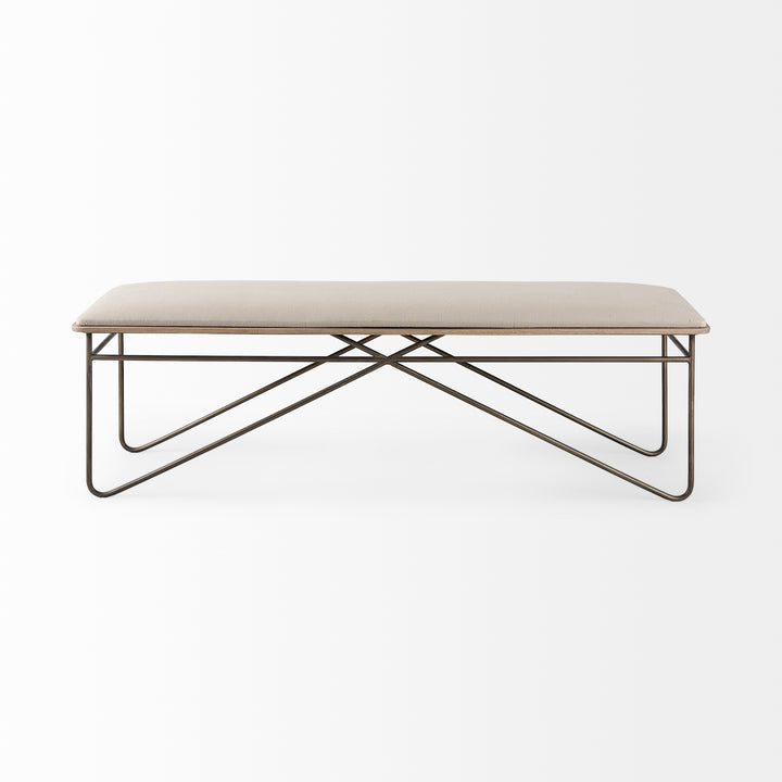 Camille Cream Fabric Seat W/ Metal Frame Bench Decor Mercana