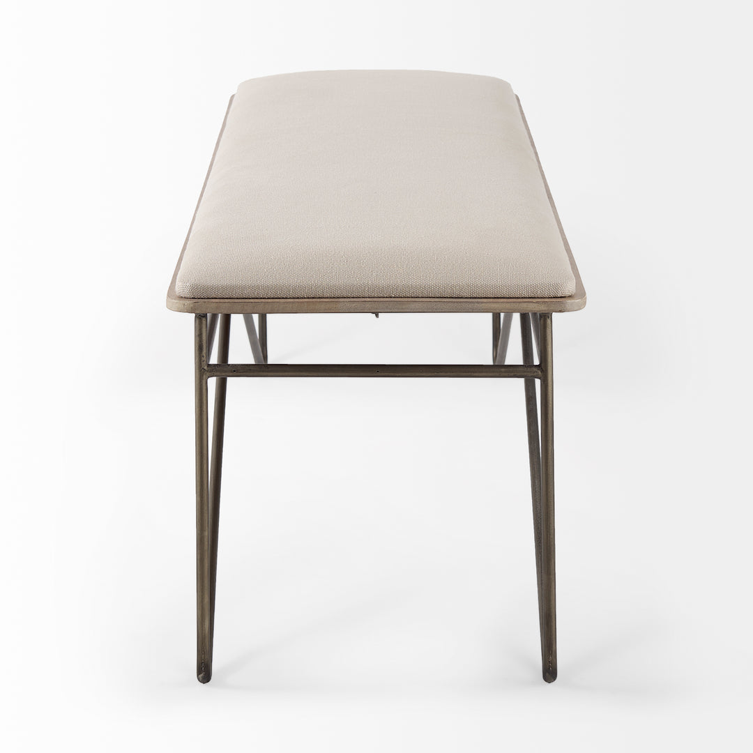 Camille Cream Fabric Seat W/ Metal Frame Bench Decor Mercana