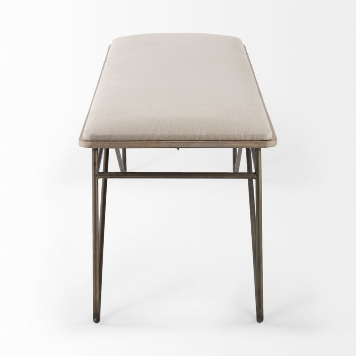 Camille Cream Fabric Seat W/ Metal Frame Bench Decor Mercana