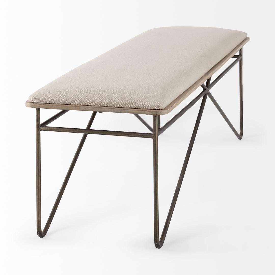 Camille Cream Fabric Seat W/ Metal Frame Bench Decor Mercana