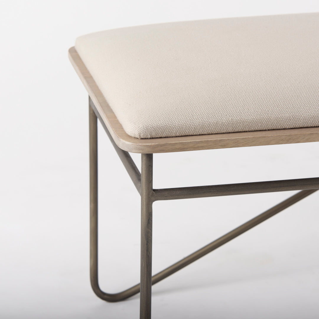 Camille Cream Fabric Seat W/ Metal Frame Bench Decor Mercana