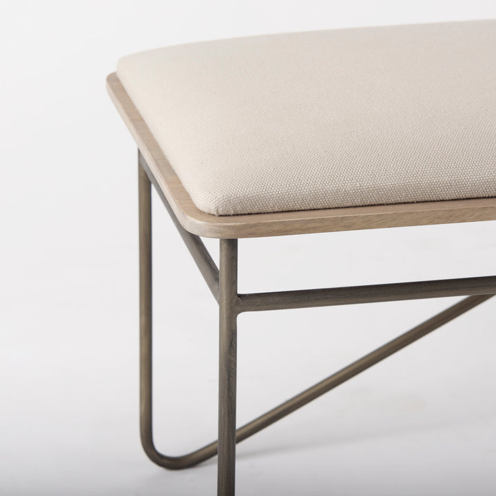Camille Cream Fabric Seat W/ Metal Frame Bench Decor Mercana