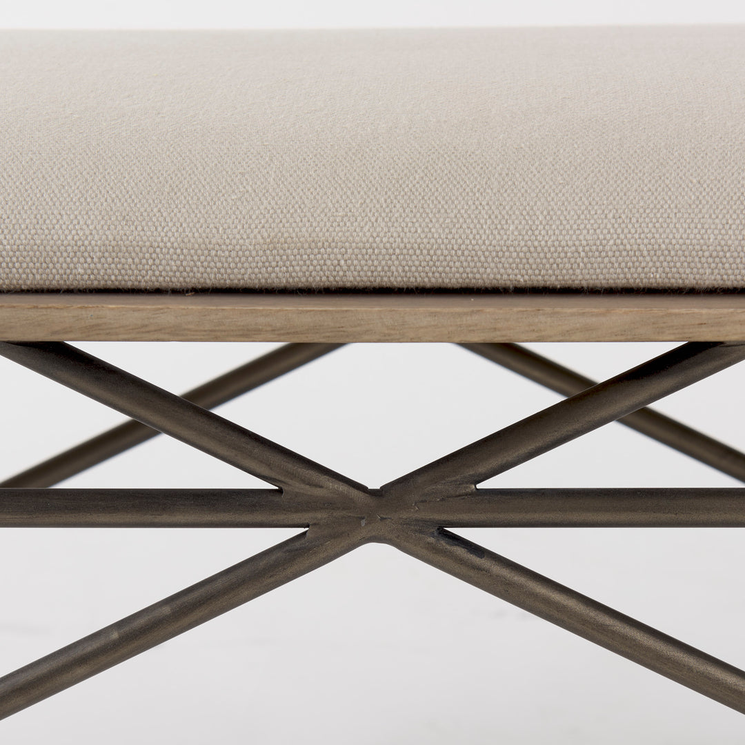 Camille Cream Fabric Seat W/ Metal Frame Bench Decor Mercana